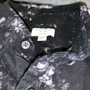 CLUB MONACO FLORAL PATTERN Black Corduroy Shirt